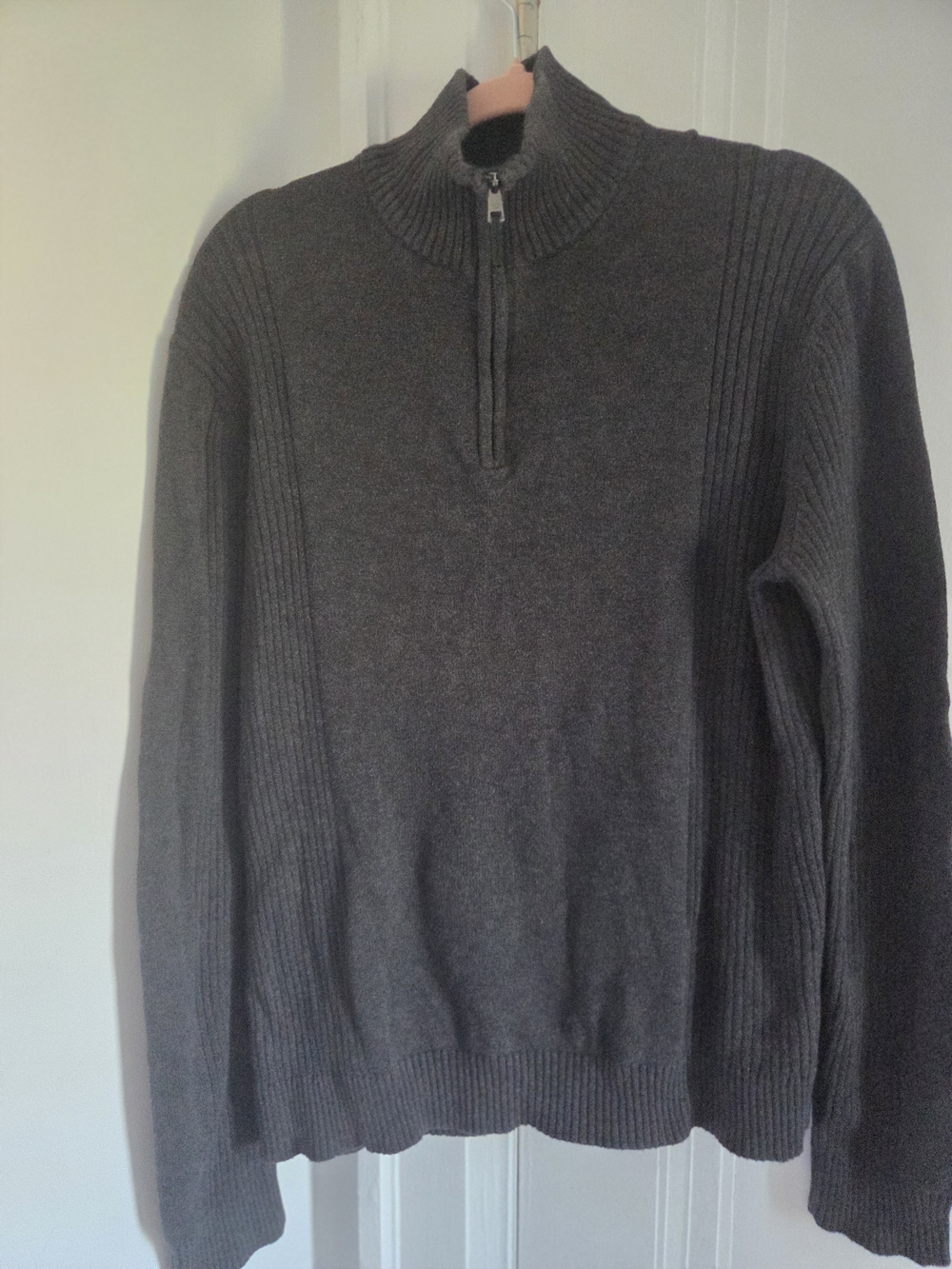 Calvin Klein Men's Charcoal Grey 100% Cotton Quarter-Zip Knit Sweater Seize M